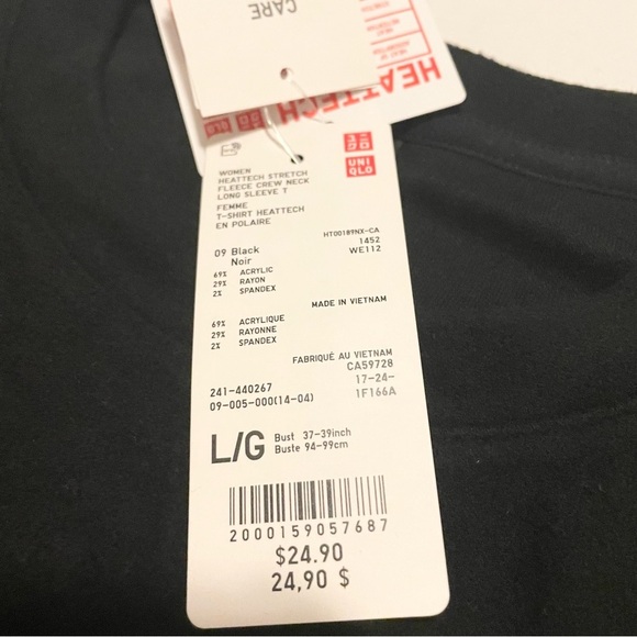 Uniqlo Heattech Stretch Fleece Crewneck Black Top Womens Large - Picture 4 of 16